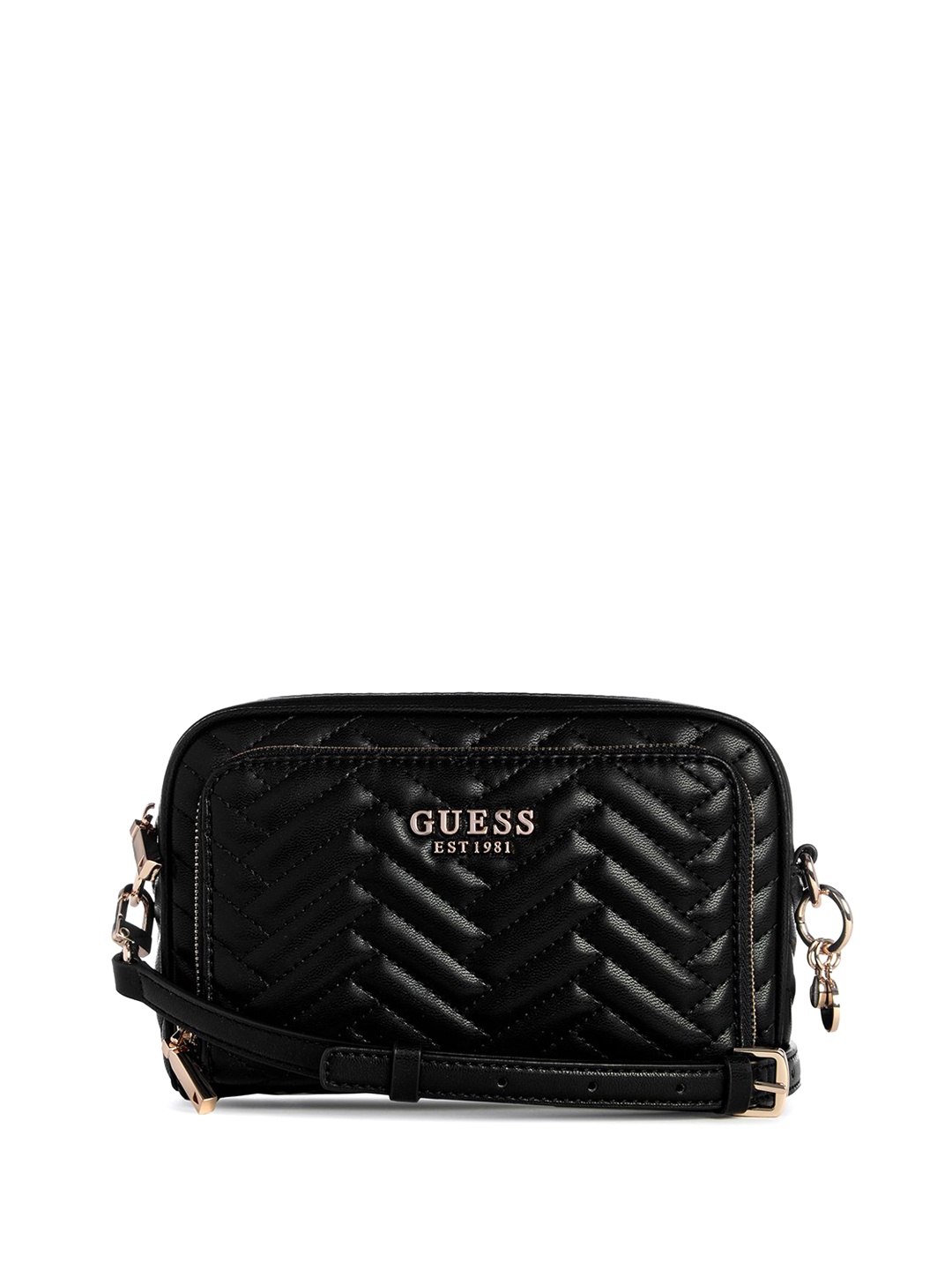 

GUESS Textured PU Bucket Shoulder Bag with Quilted, Black