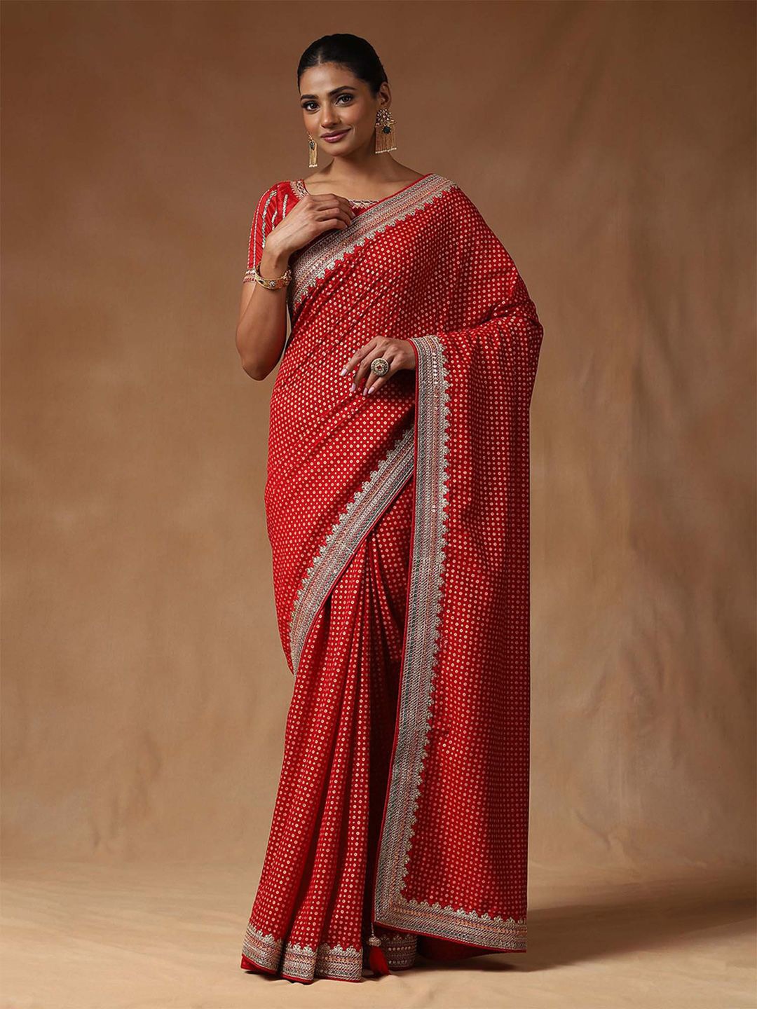 

Saree mall Embroidered Printed Saree, Red