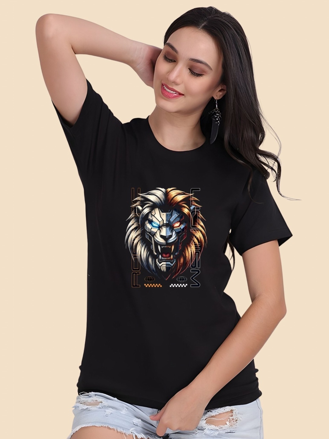 

SZN Women Graphic Printed Round Neck Cotton T-shirt, Black