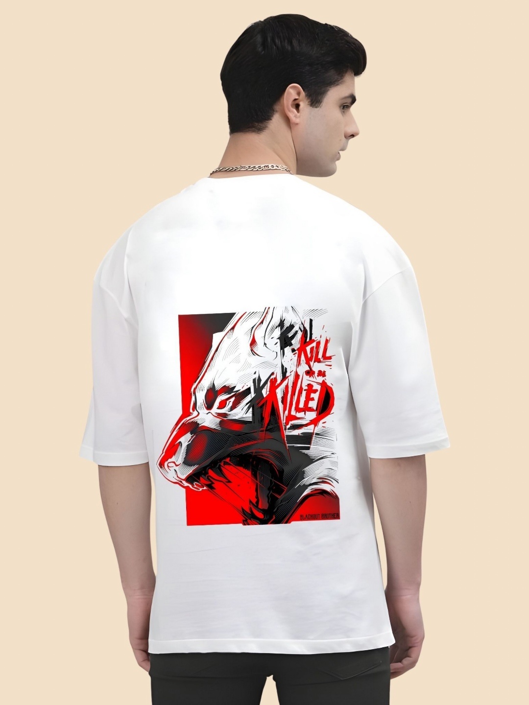 

SZN Men Graphic Printed Round Neck Cotton Oversized T-shirt, White