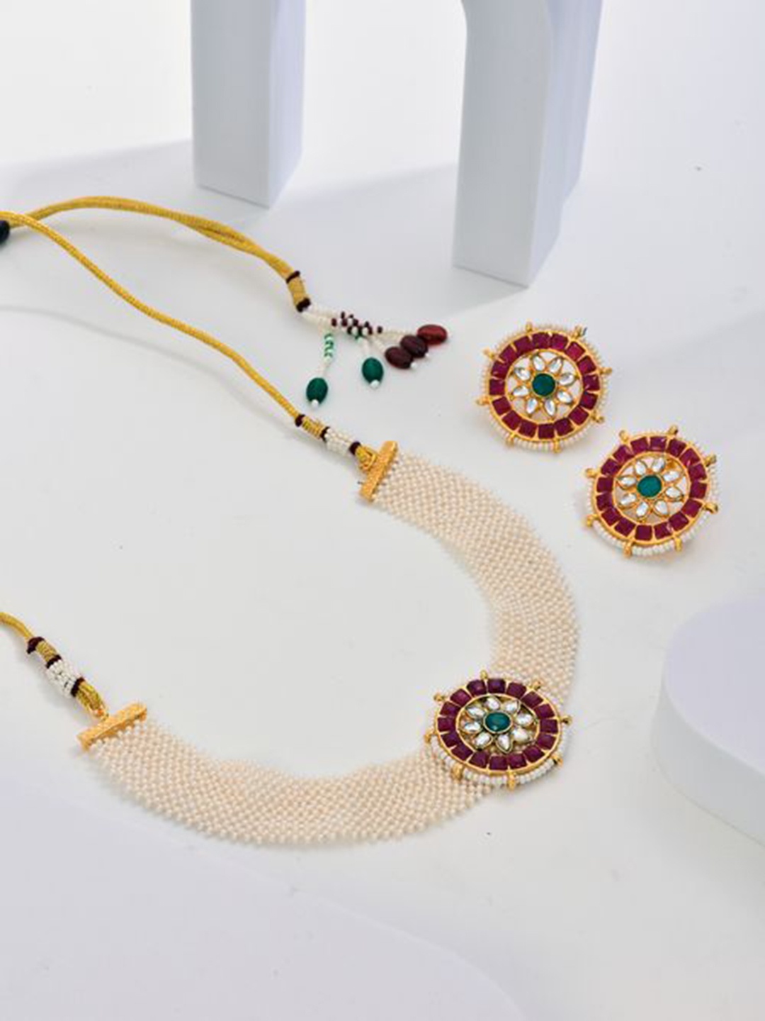 

Anvik Gold-Plated Stone Studded And Beaded Necklace And Earrings