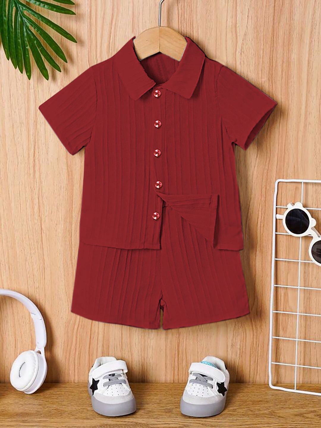 

YK Boys Shirt Collar Shirt With Shorts Clothing Set, Maroon