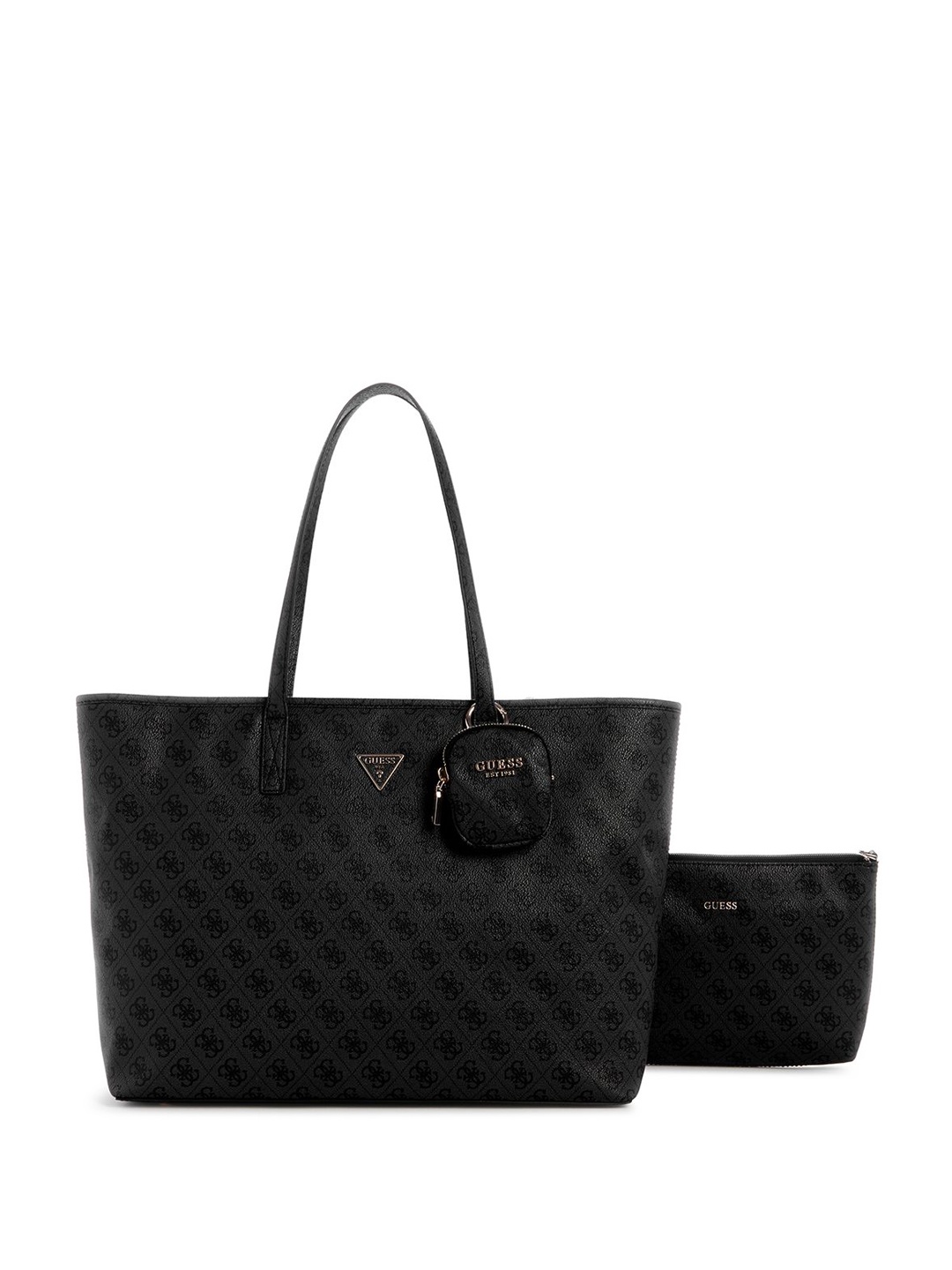 

GUESS Printed PU Structured Tote Bag with Cut Work, Charcoal