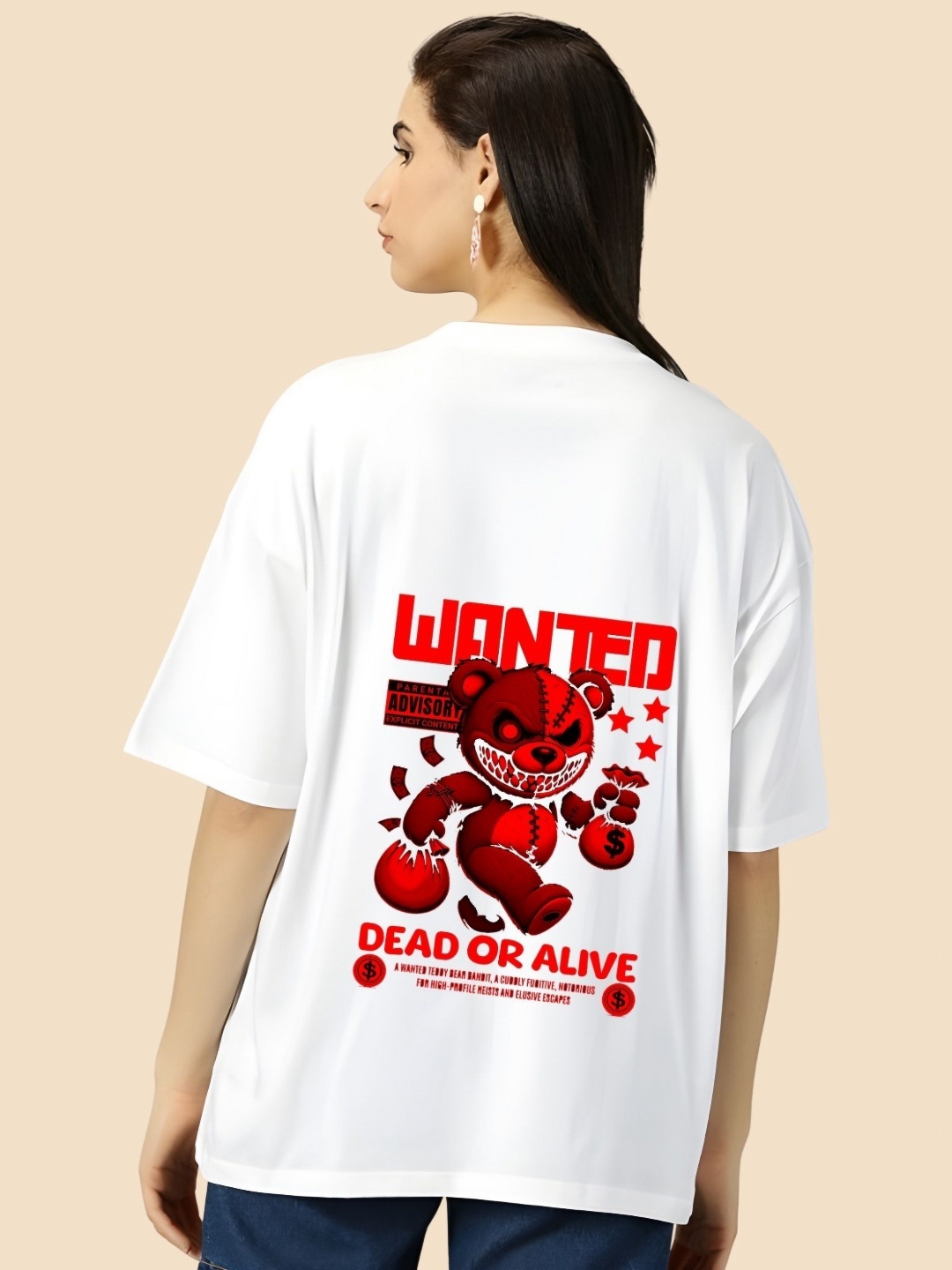 

SZN Women Graphic Printed Round Neck Cotton Oversized T-shirt, White