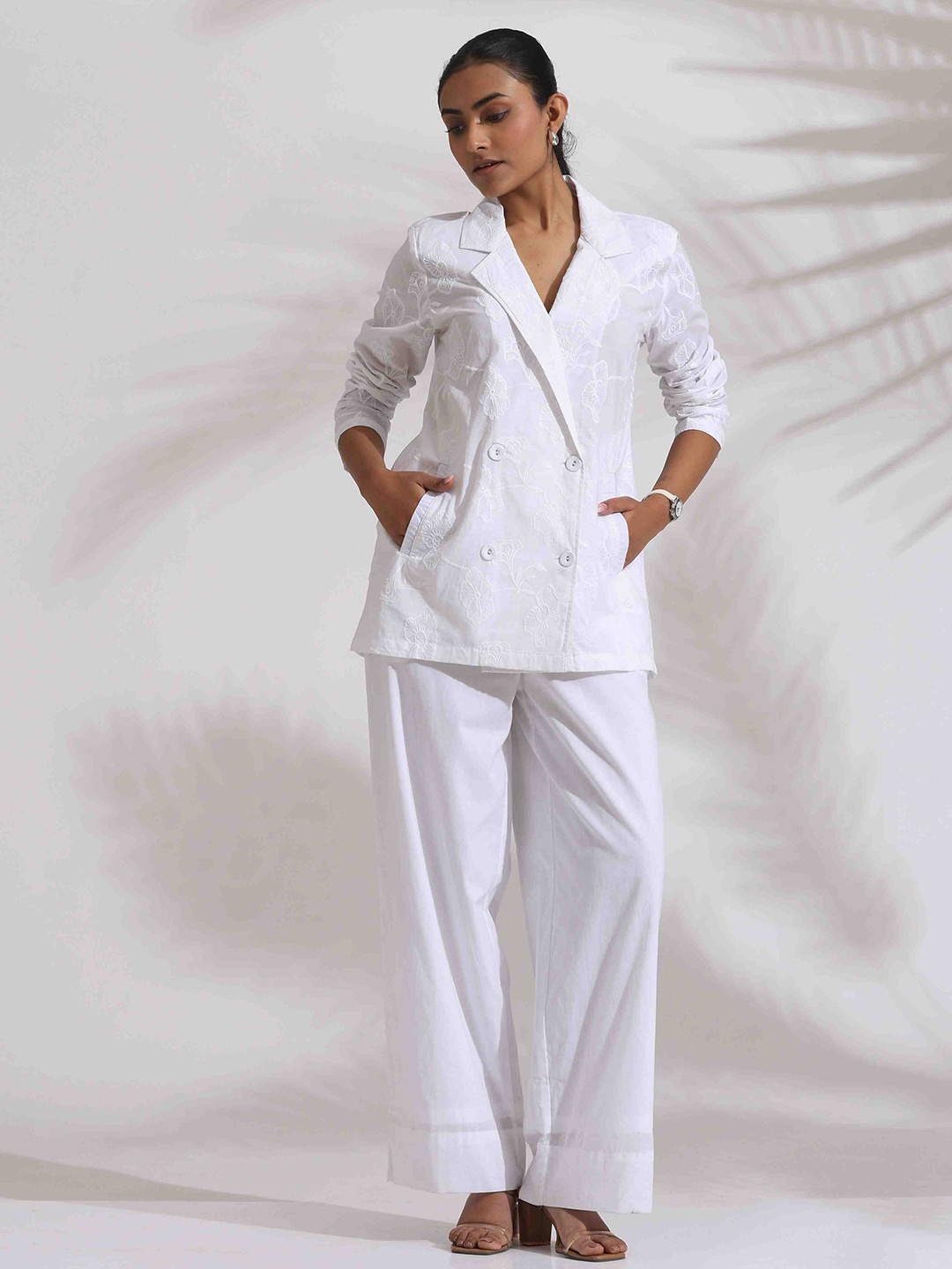

trueBrowns Pure Cotton Schiffli Jacket & Trousers Co-Ords, White