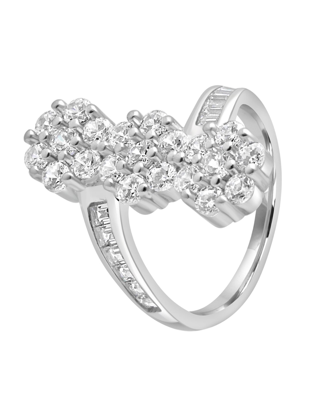 

925 SILLER Pure Silver Rhodium-Plated Cubic Zirconia Studded Bold Ring