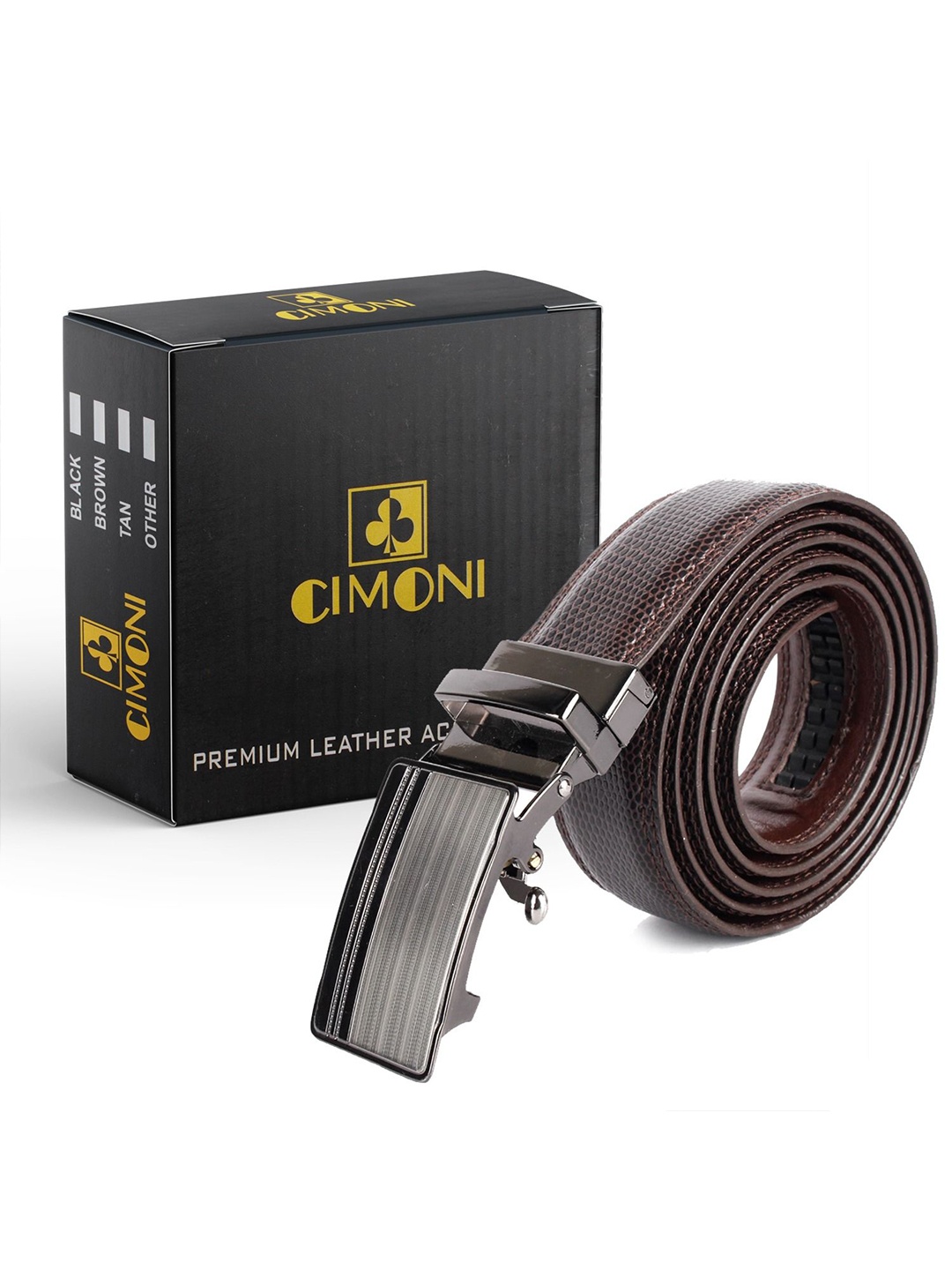 

CIMONI Men Textured Autolock Formal Belt, Brown