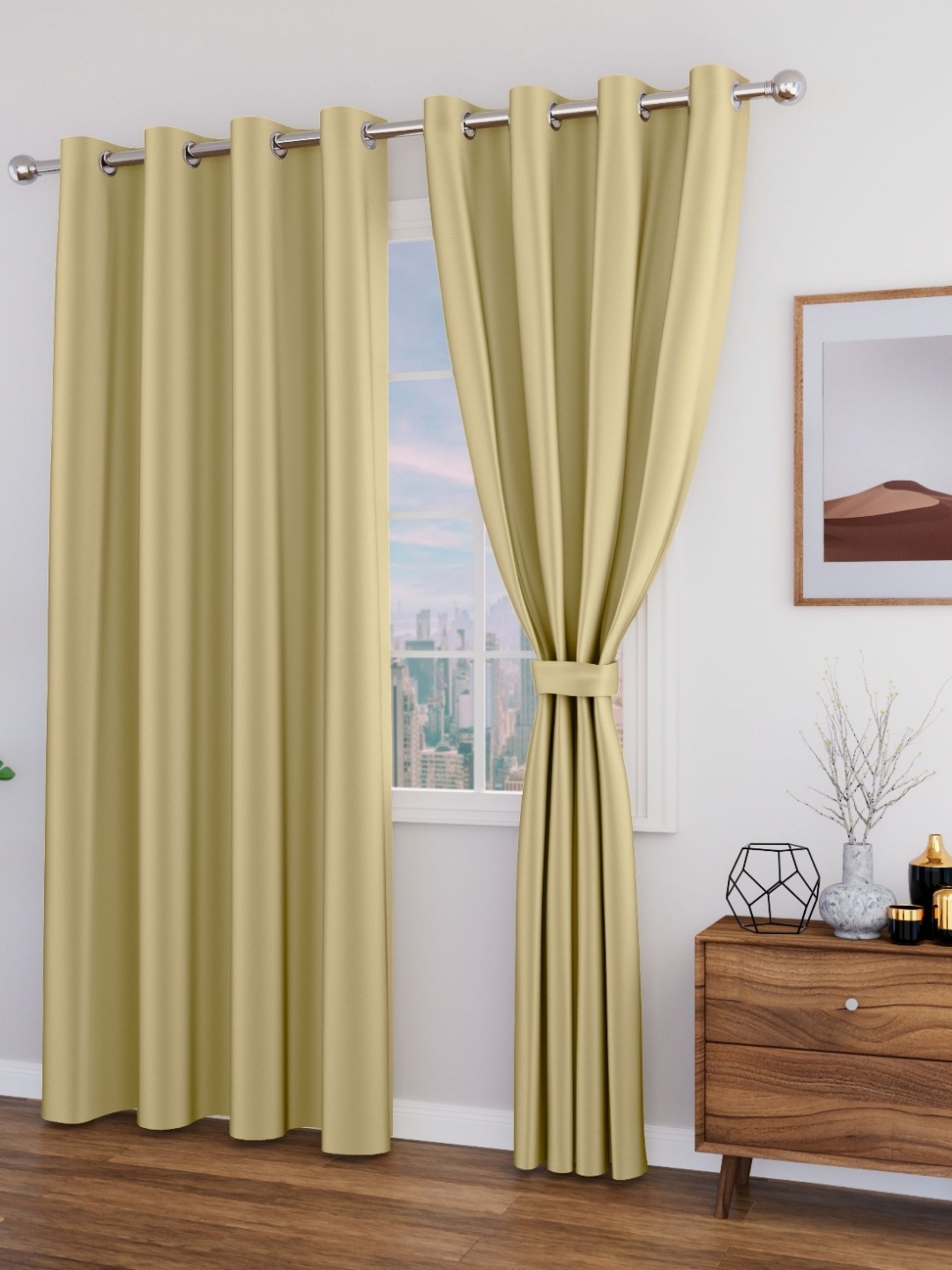 

Myntra Elegant Homes Beige Set of 2 Black Out Door Curtain