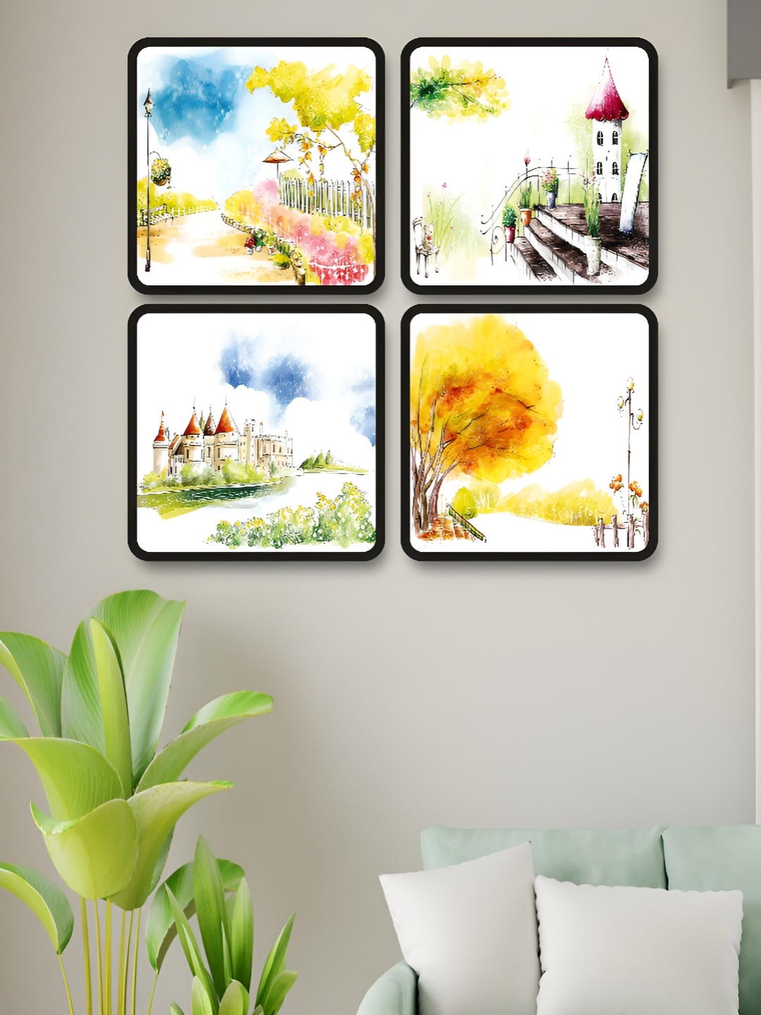 

Myntra Elegant Homes Yellow 4 Pieces Floral And Botanical Watercolour Wood Wall Art