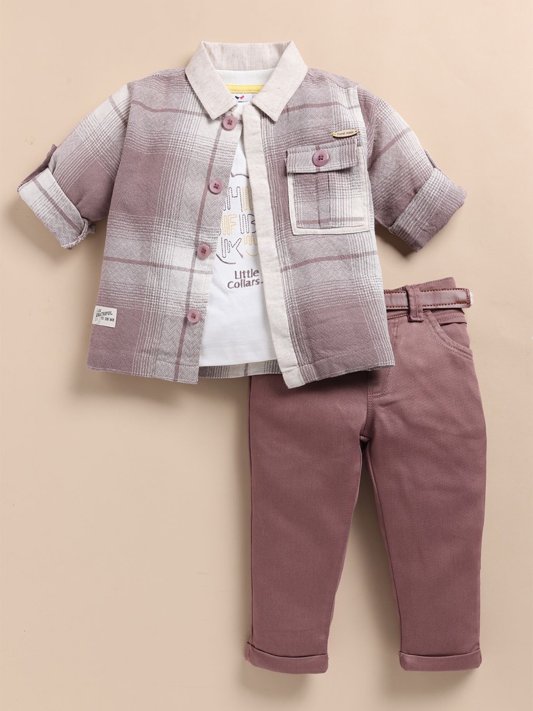 

LITTLE COLLARS Boys Checked Shirt with Trousers, Lavender