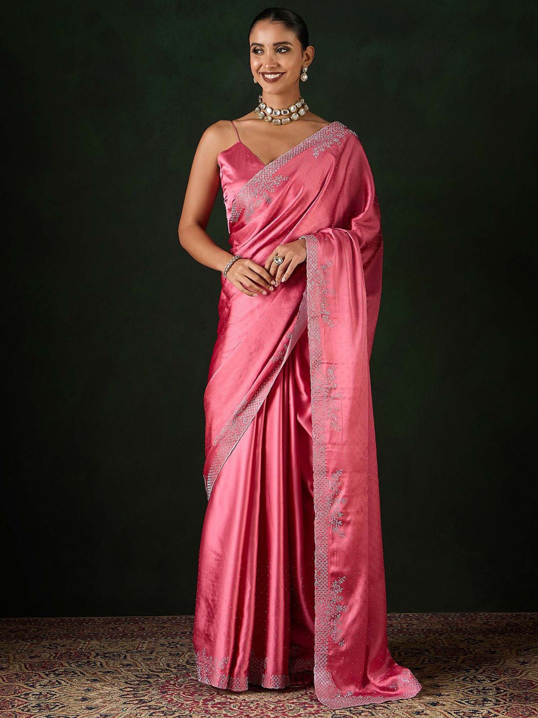 

Sangria Embellished Party Wear Saree With Unstitched Blouse, Pink