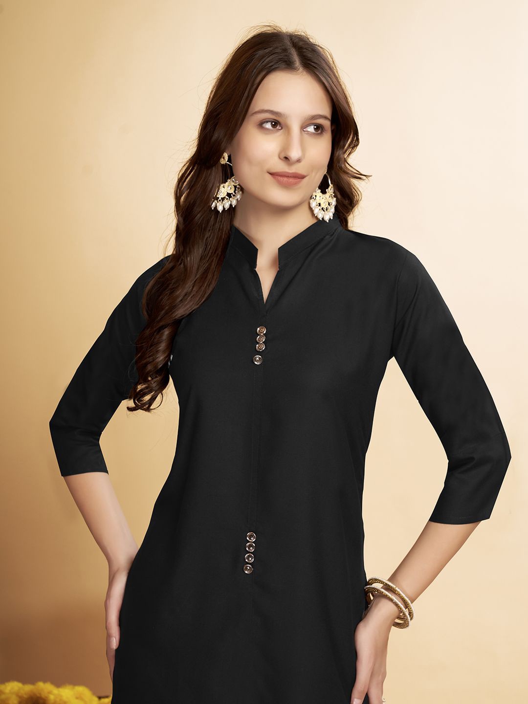 

Anouk Rustic Mandarin Collar Straight Kurta, Black