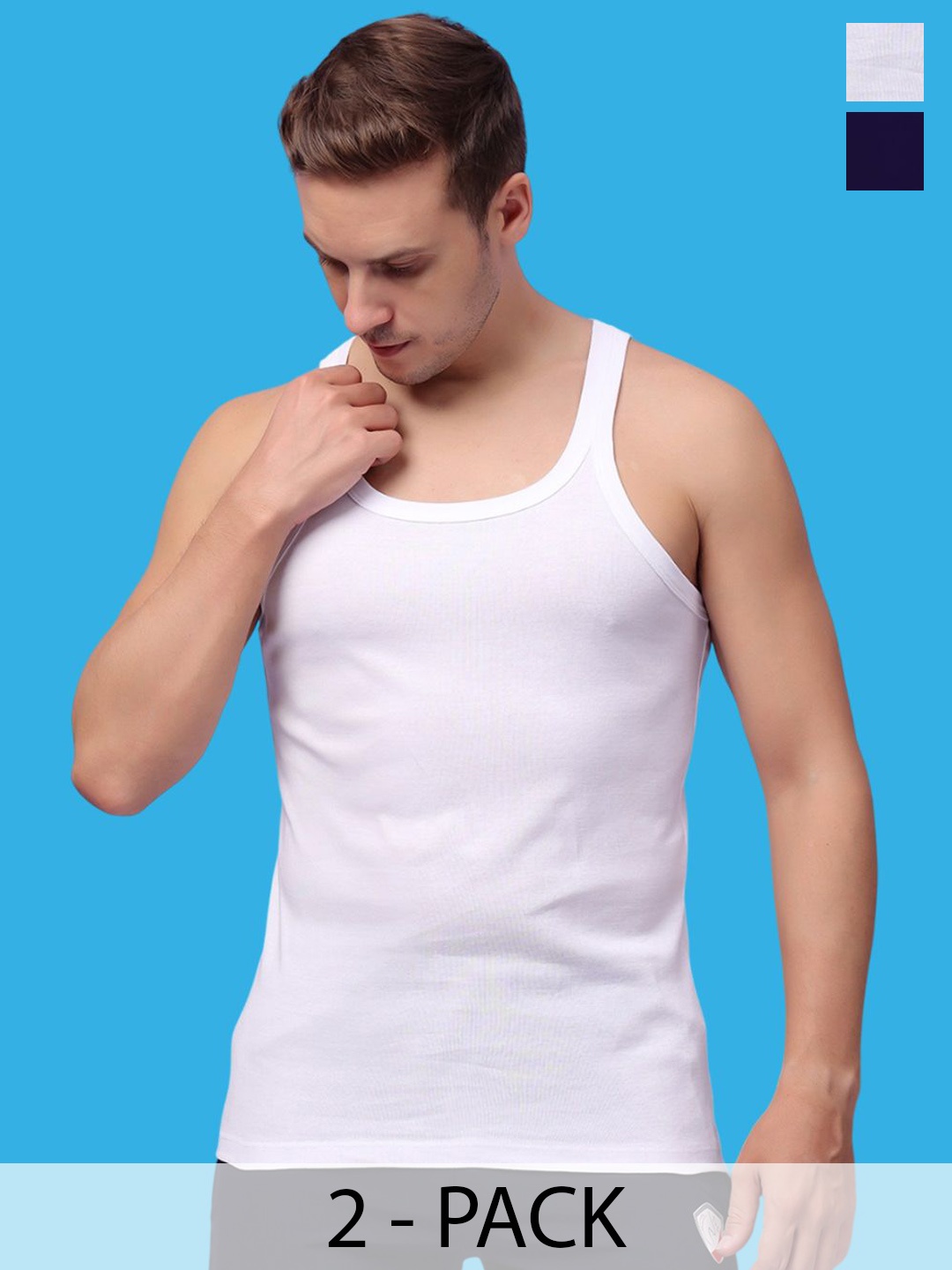 

Friskers Pack Of 2 Cotton Gym Innerwear Vests 301224CA-02-05, White