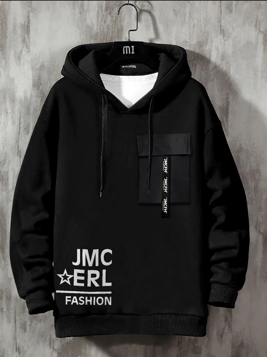 

JUMPCUTS Men Typography Printed Hooded Cotton Sweatshirt, Black