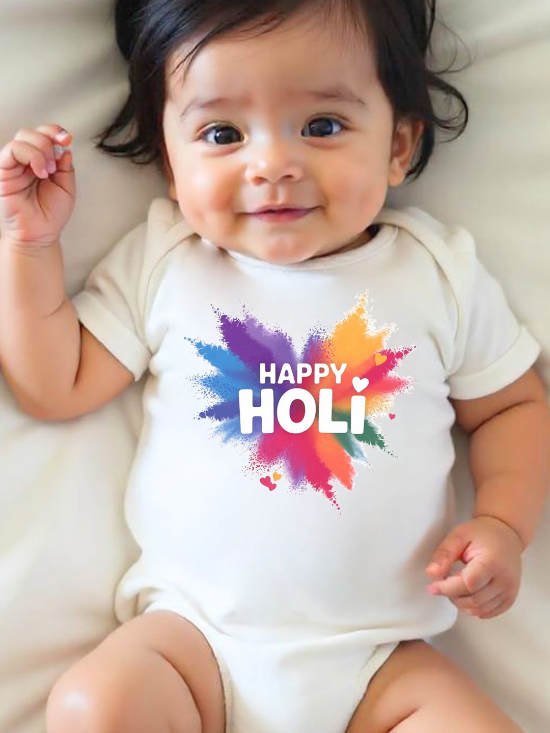 

KNITROOT Infants Happy Holi Printed Bodysuit, White