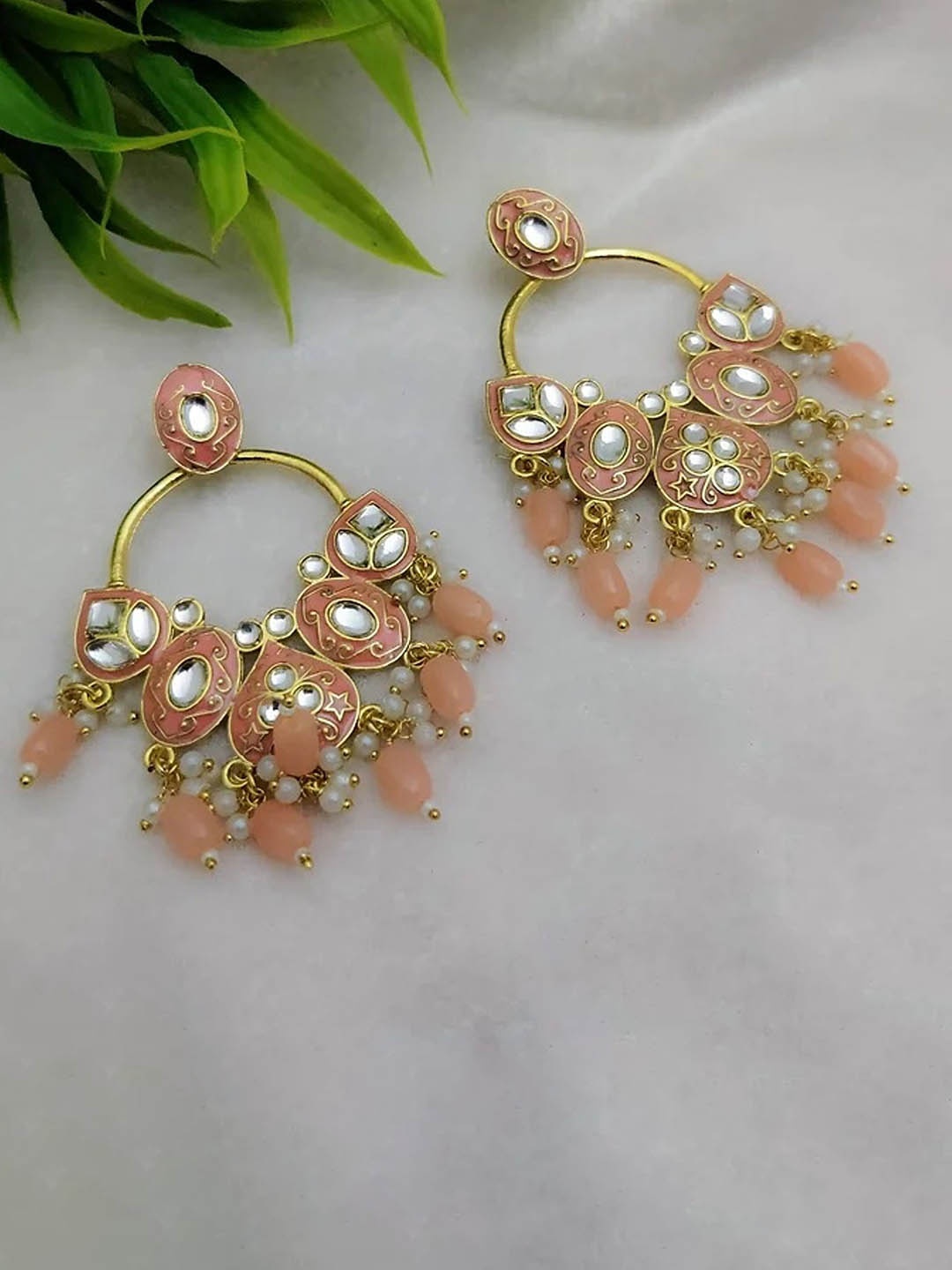 

TANLOOMS Oval Chandbalis Earrings, Peach