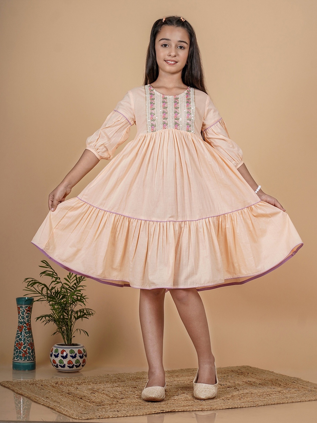 

TUNIYA Floral Embroidered Fit & Flare Dress, Pink