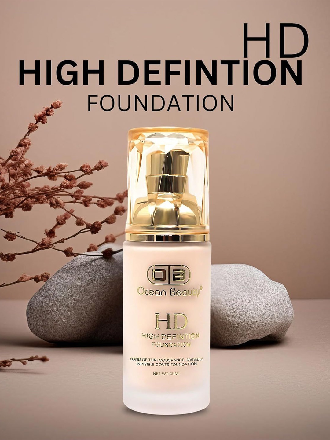 

OB Ocean Beauty HD High Definition Invisible Cover Foundation 45 ml - Shade 104, Beige