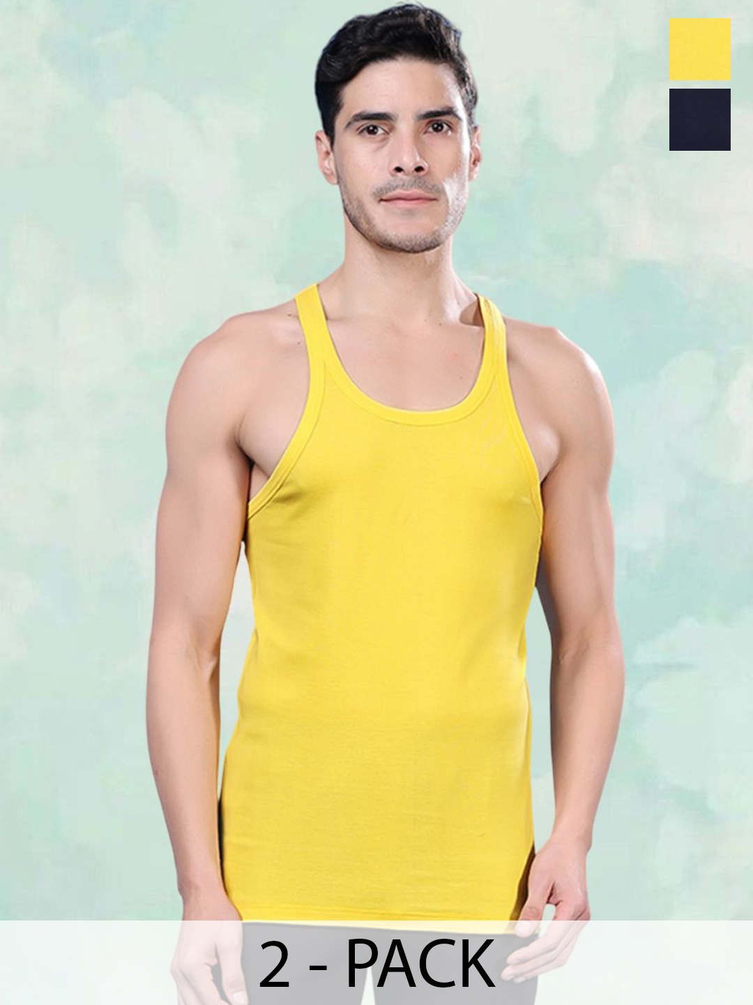 

FBAR Men Pack Of 2 Cotton Gym Innerwear Vests, Yellow