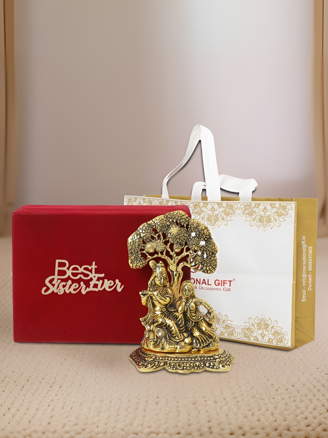 

INTERNATIONAL GIFT Gold-Toned Lord Radha Krishna Religious Idol Showpiece