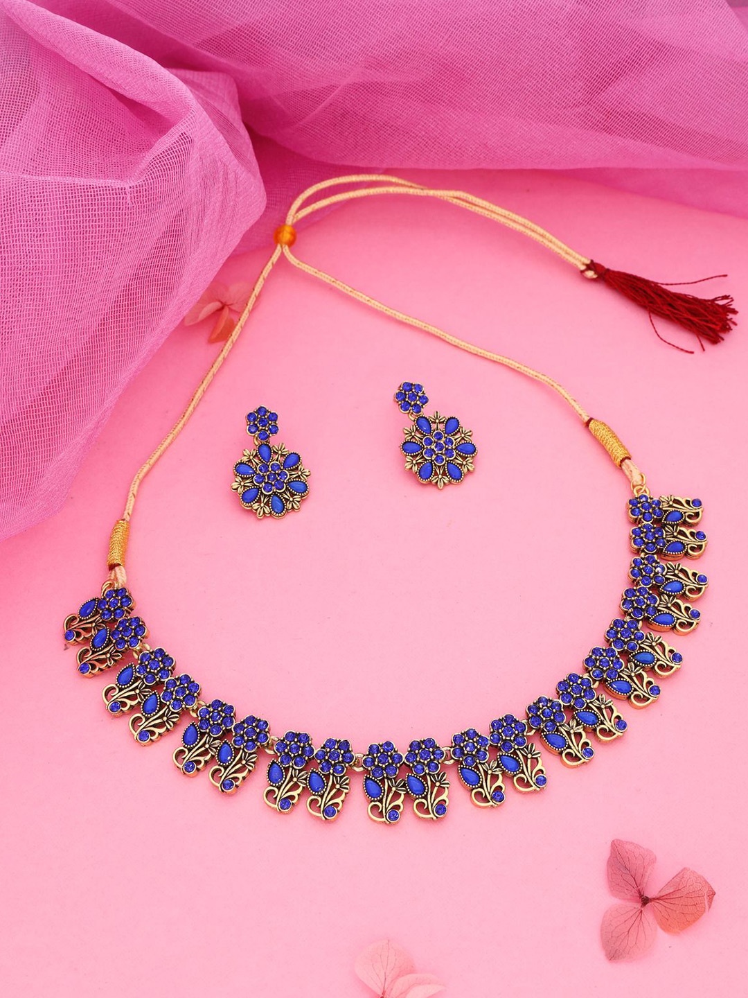

DIVASTRI Set Of 2 Gold & Silver-Plated AD Stone Studded Jewellery Set