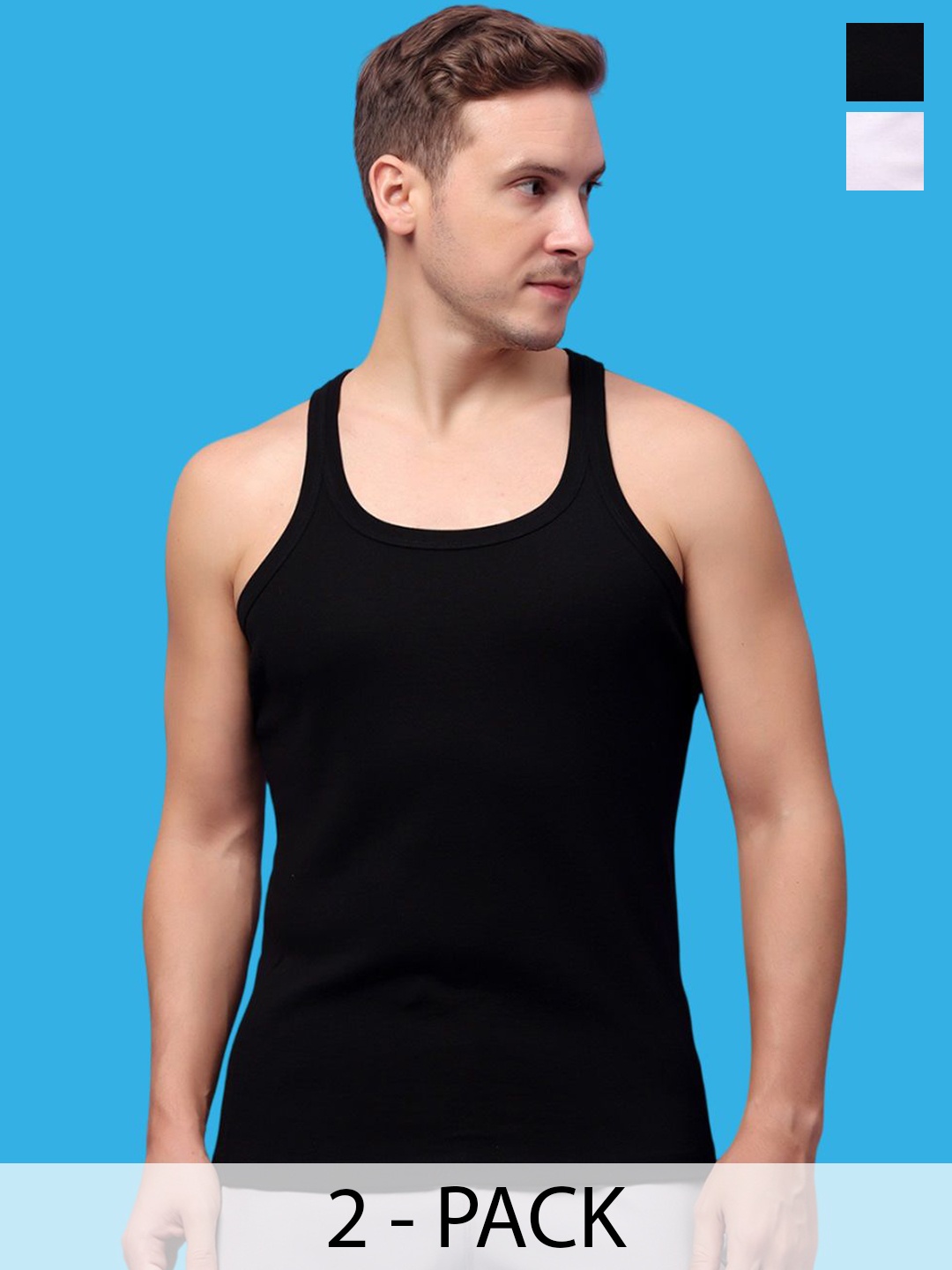 

Friskers Pack Of 2 Pure Cotton Gym Innerwear Vests 301224CA-01-02, Black