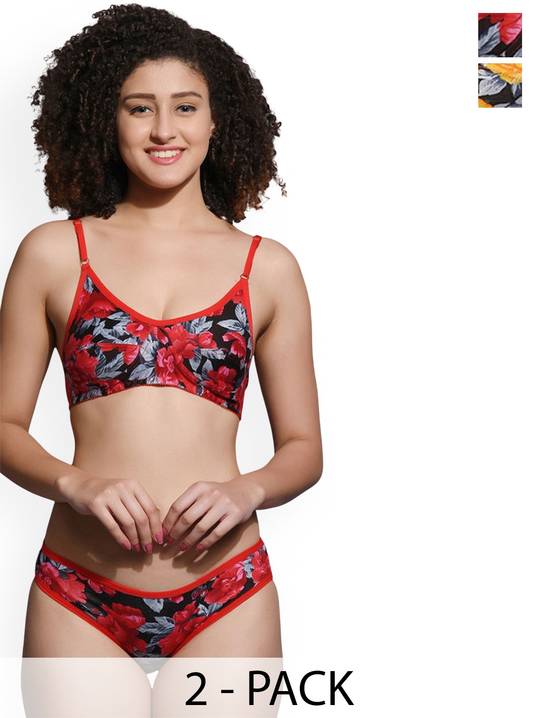 

chia fashions Women Pack Of 2 Printed Non Padded Lingerie Set, Orange