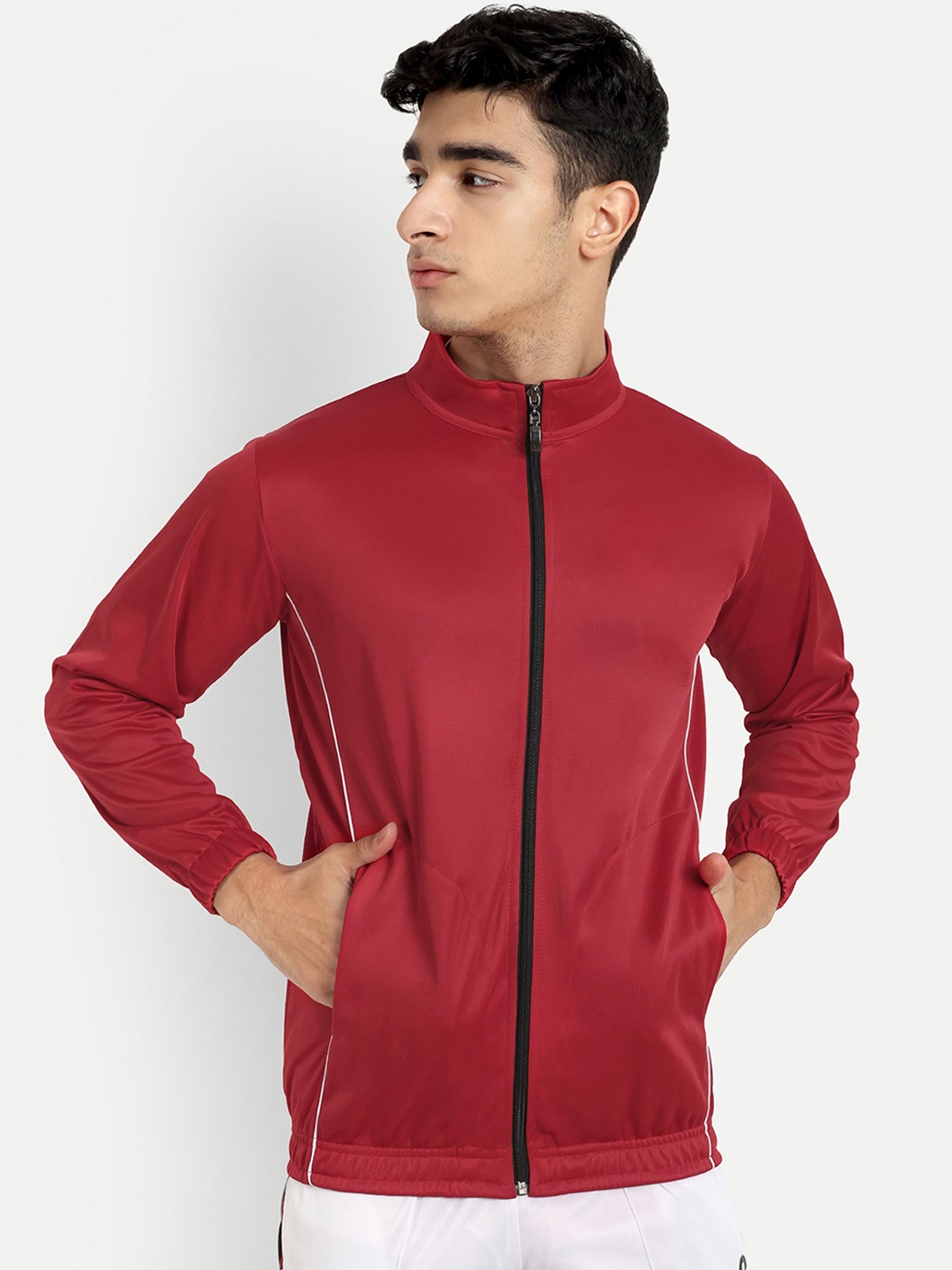 

ESTRO Men Mock Collar Solid Sports Lightweight Bomber Jacket, Red