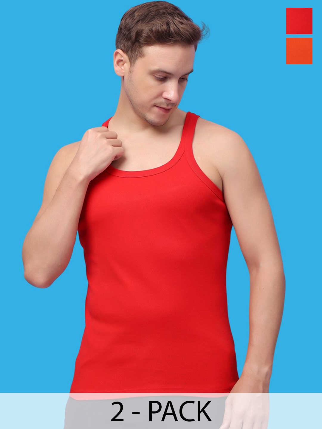 

Friskers Pack Of 2 Pure Cotton Gym Innerwear Vests 301224CA-03-08, Red