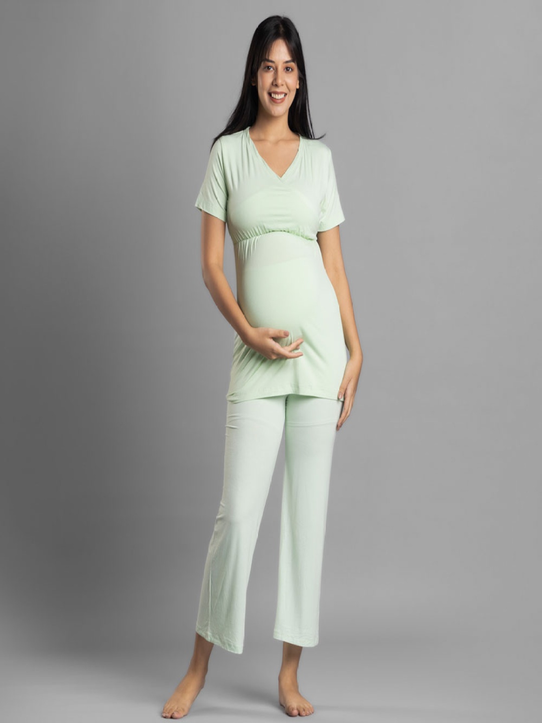 

Block Hop V-Neck Bamboo Maternity Top & Trouser, Lime green
