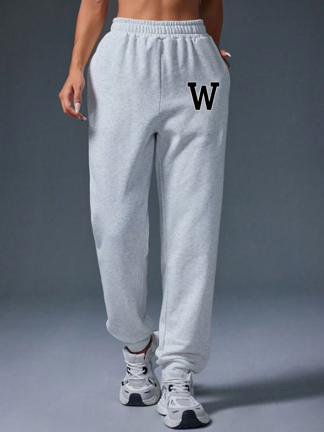 

SAAHASAM Women Printed Relaxed Loose Fit Joggers Trousers, Grey