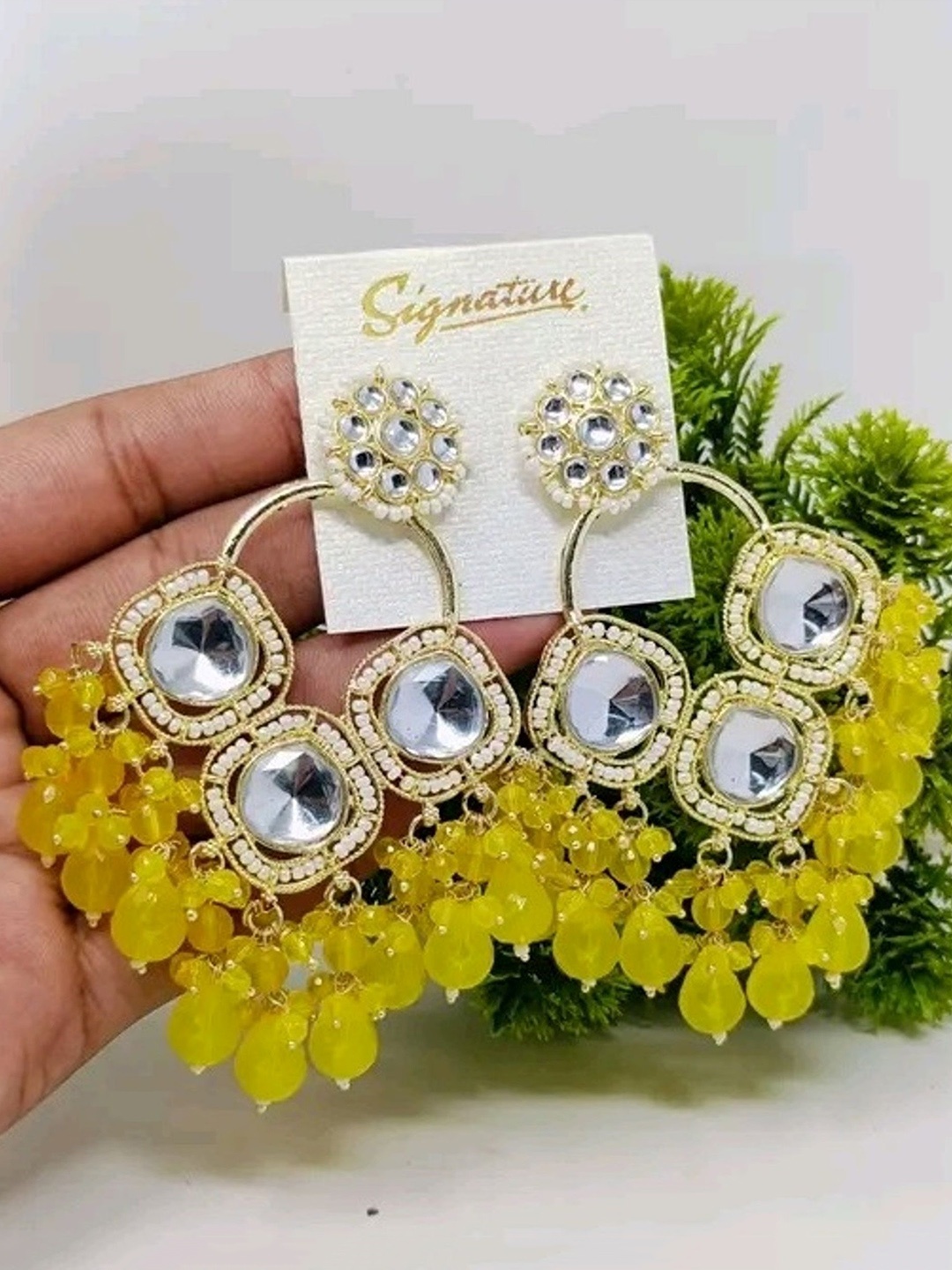 

TANLOOMS Floral Chandbalis Earrings, Yellow