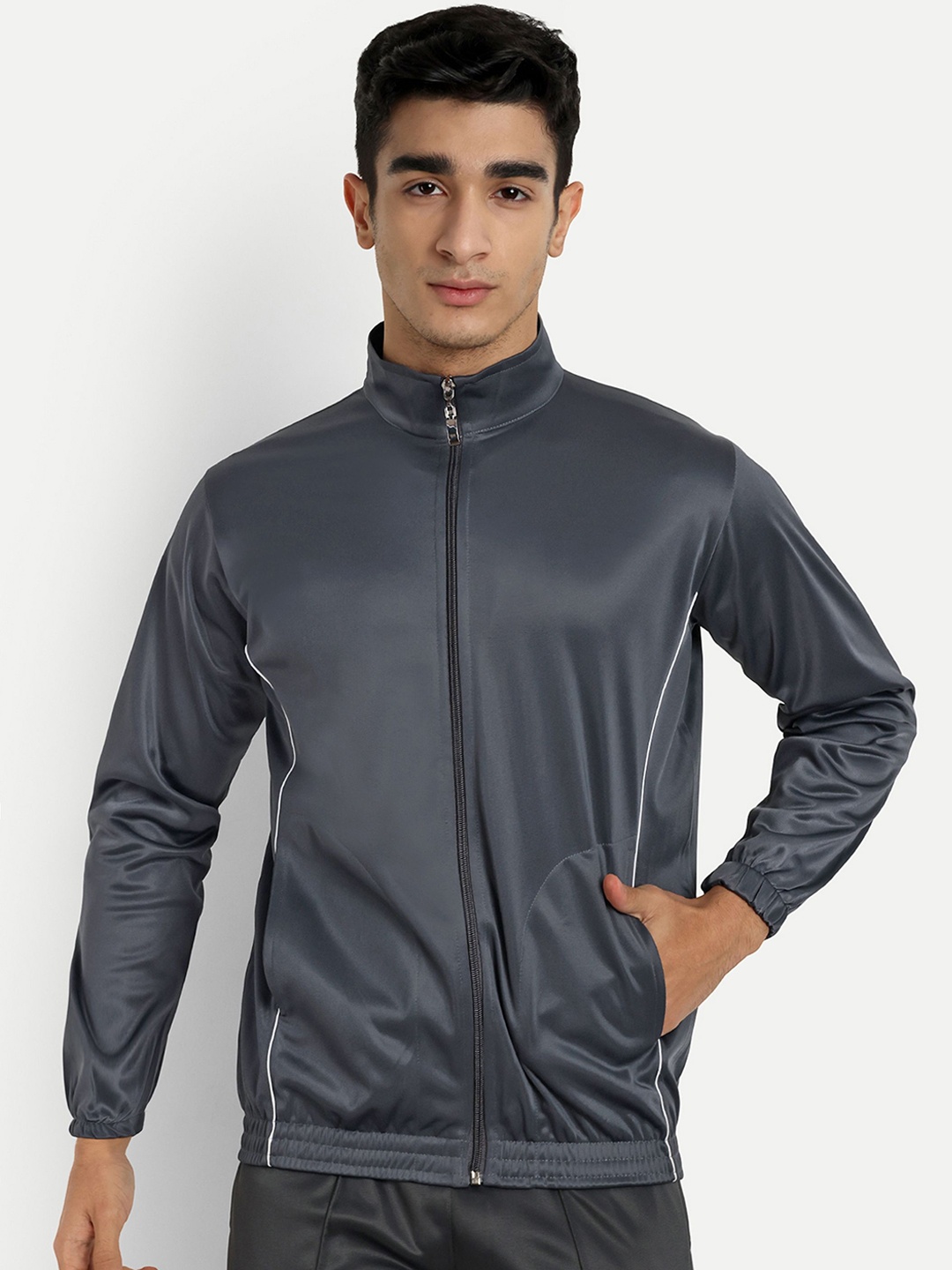 

Metronaut Men Mock Collar Solid Sports Lightweight Sporty Jacket, Grey