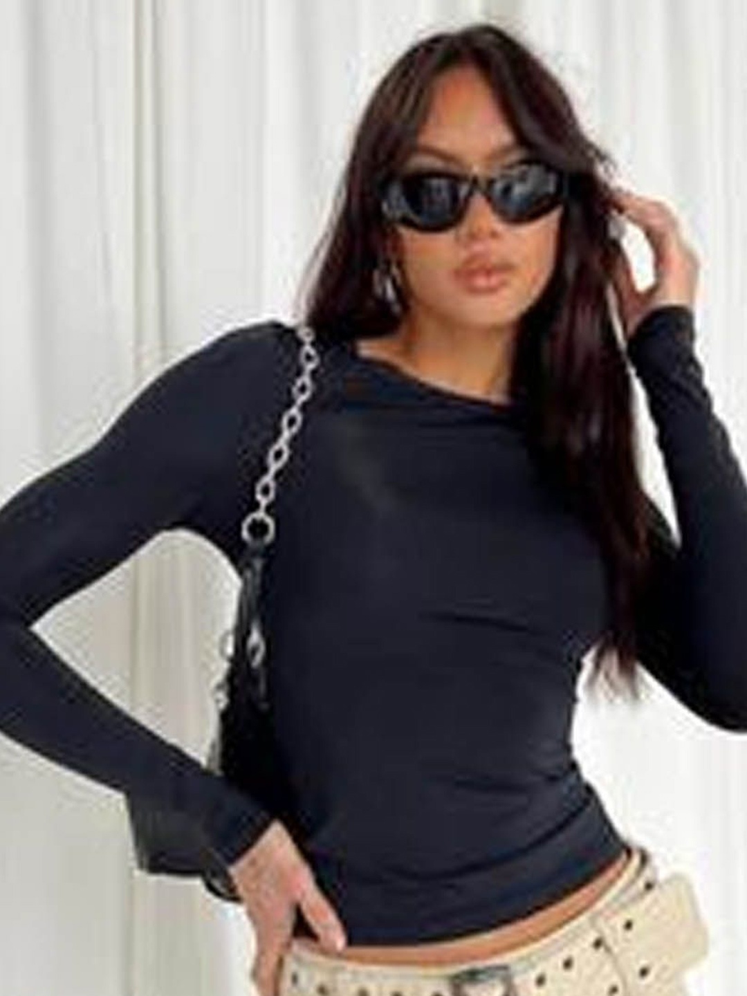 

StyleCast Round Neck Fitted Crop Top, Black