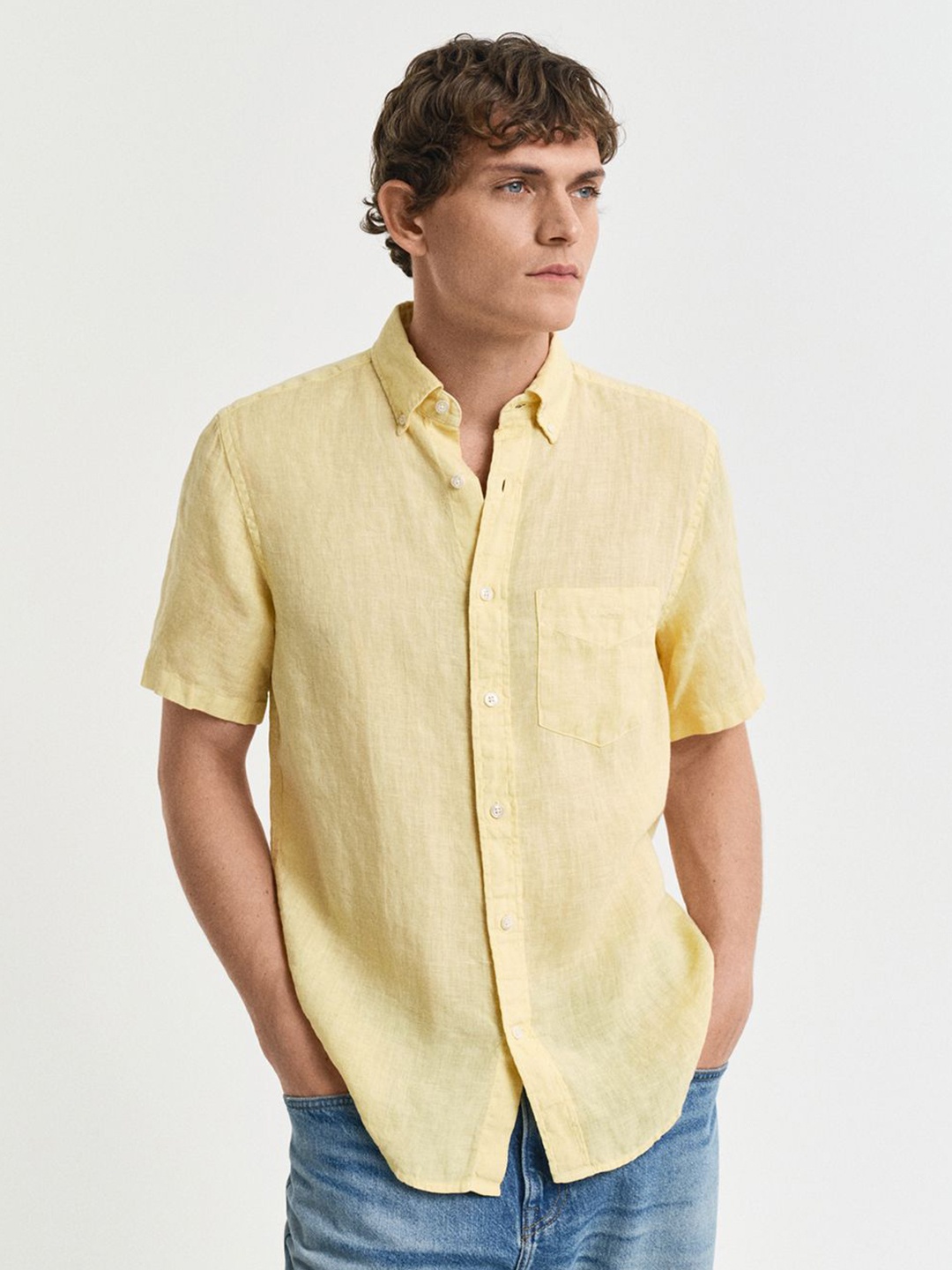 

GANT Men Button-Down Regular Garment Dyed Linen Casual Shirt, Yellow