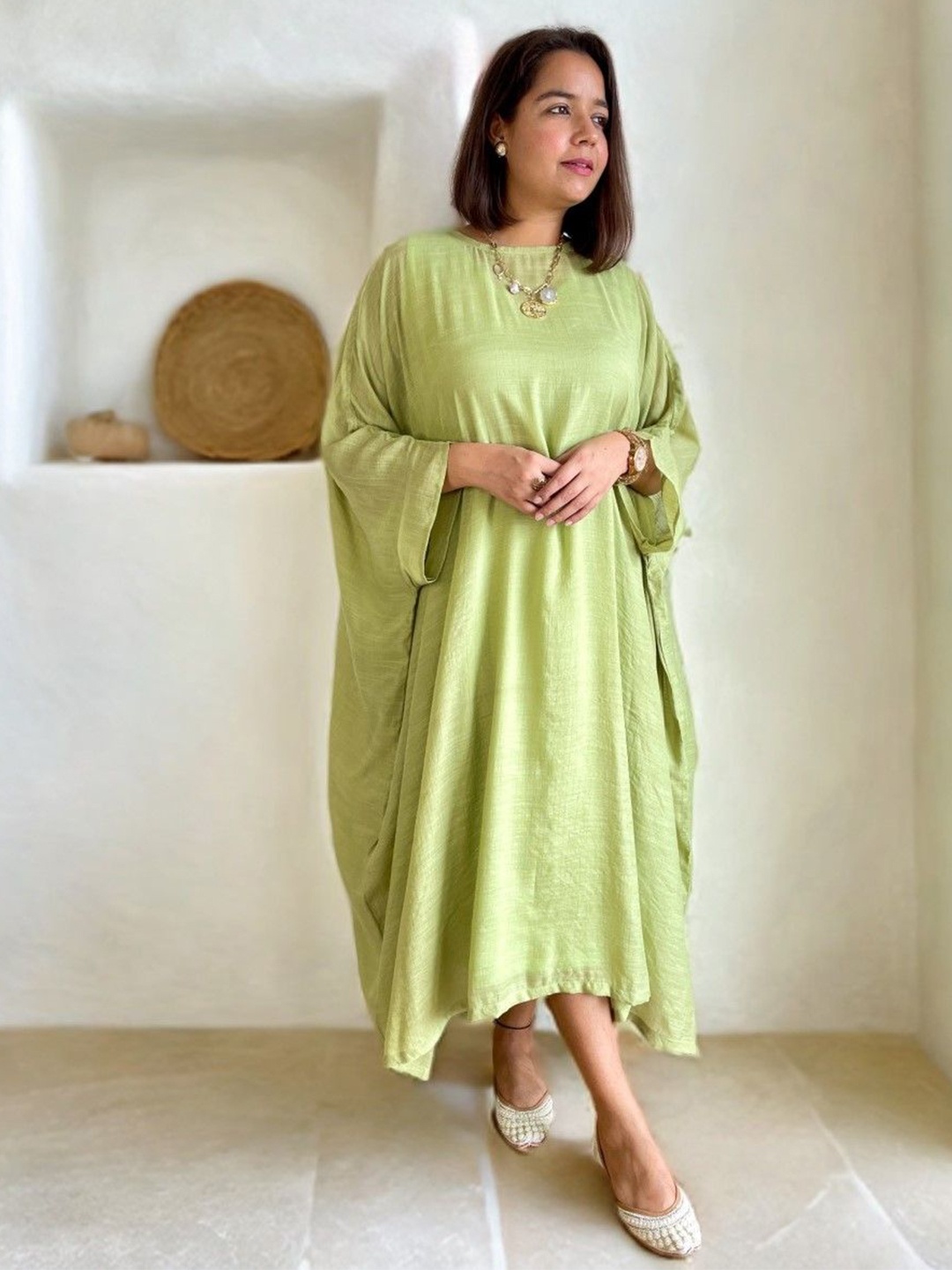 

Label Tanvee Crepe Kaftan Midi Dress, Olive