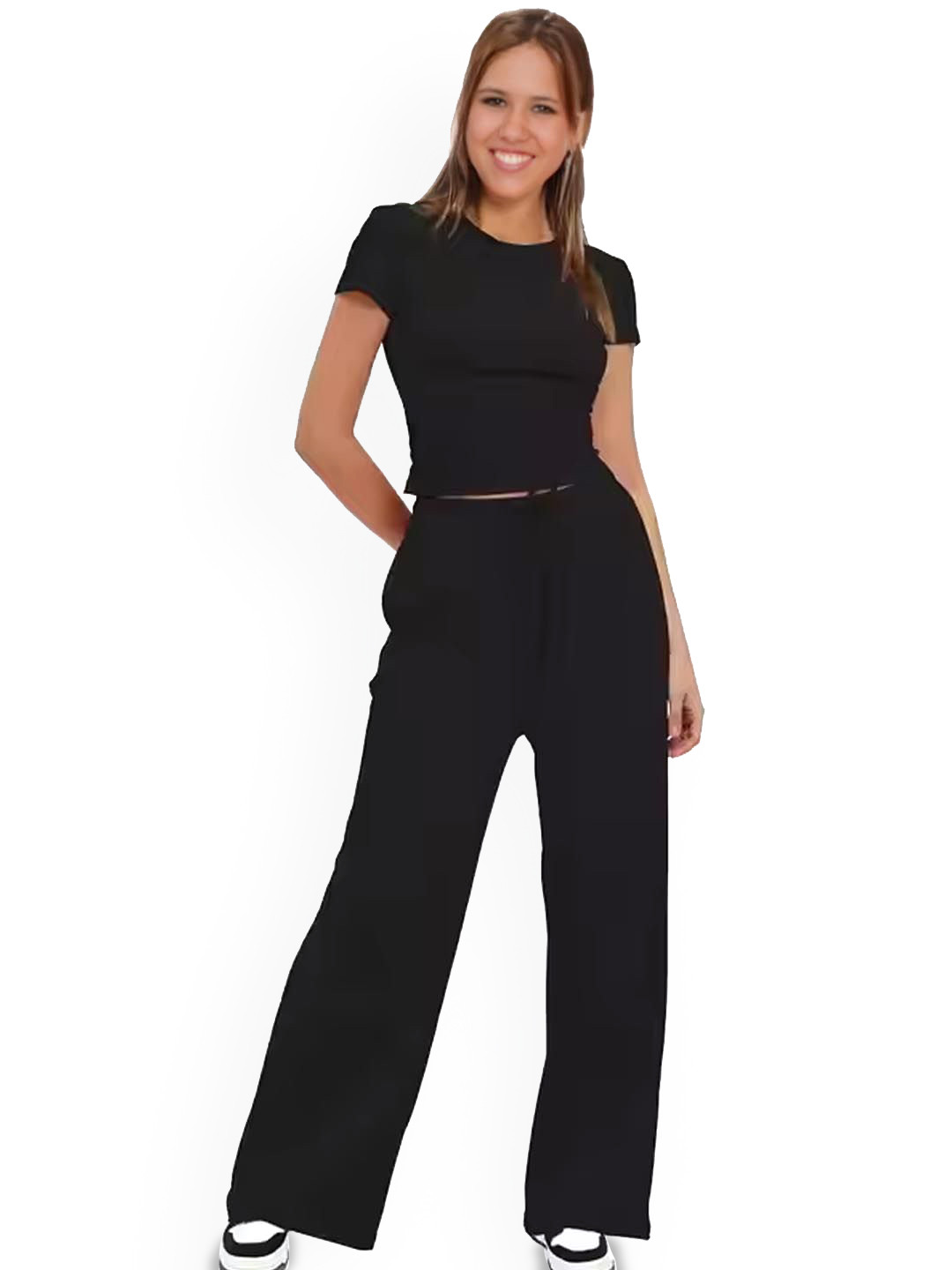 

StyleCast Printed Round Neck Top With Trouser, Black