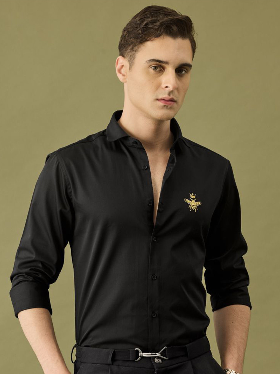 

Snitch Men Classic Slim Fit Opaque Formal Shirt, Black