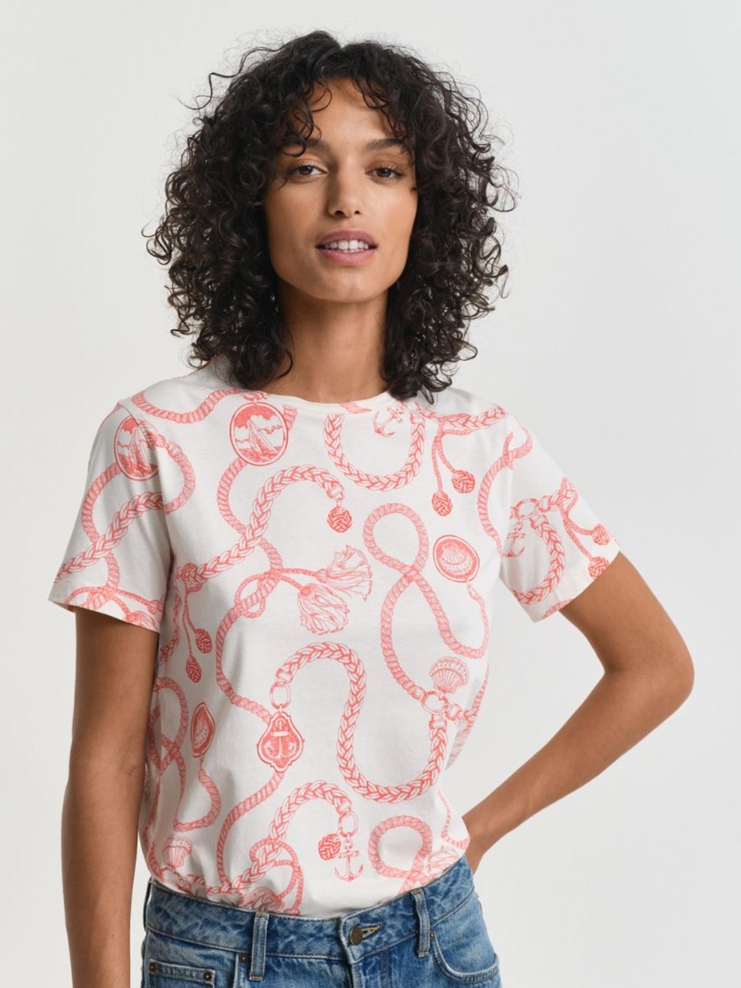 

GANT Women Sailing Printed Round Neck Cotton T-shirt, White
