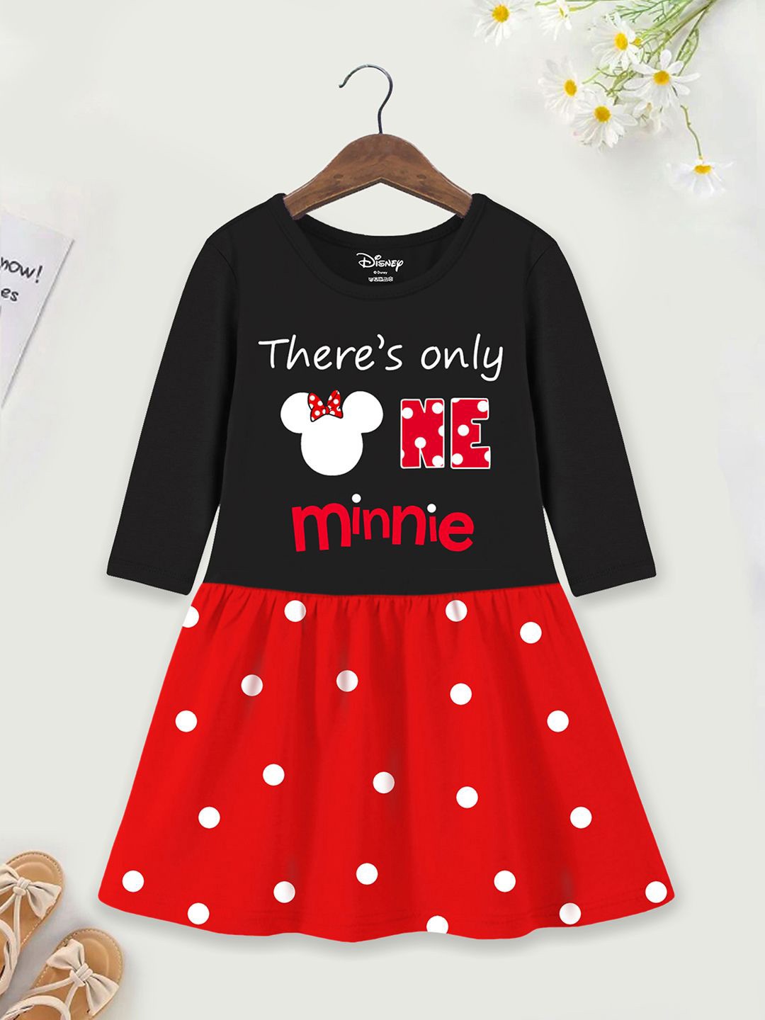 

Disney By Miss and Chief Girls Printed Round Neck Cotton A-Line Dress, Black