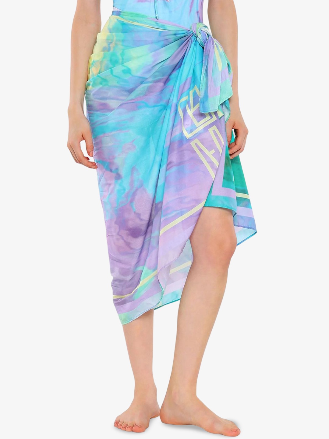 

RAREISM Women Abstract Printed Cotton Swimwear Coverup Sarong, Blue