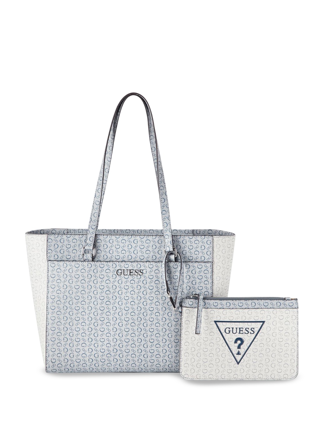 

GUESS Printed Bucket Tote Bag with Tasselled, Blue