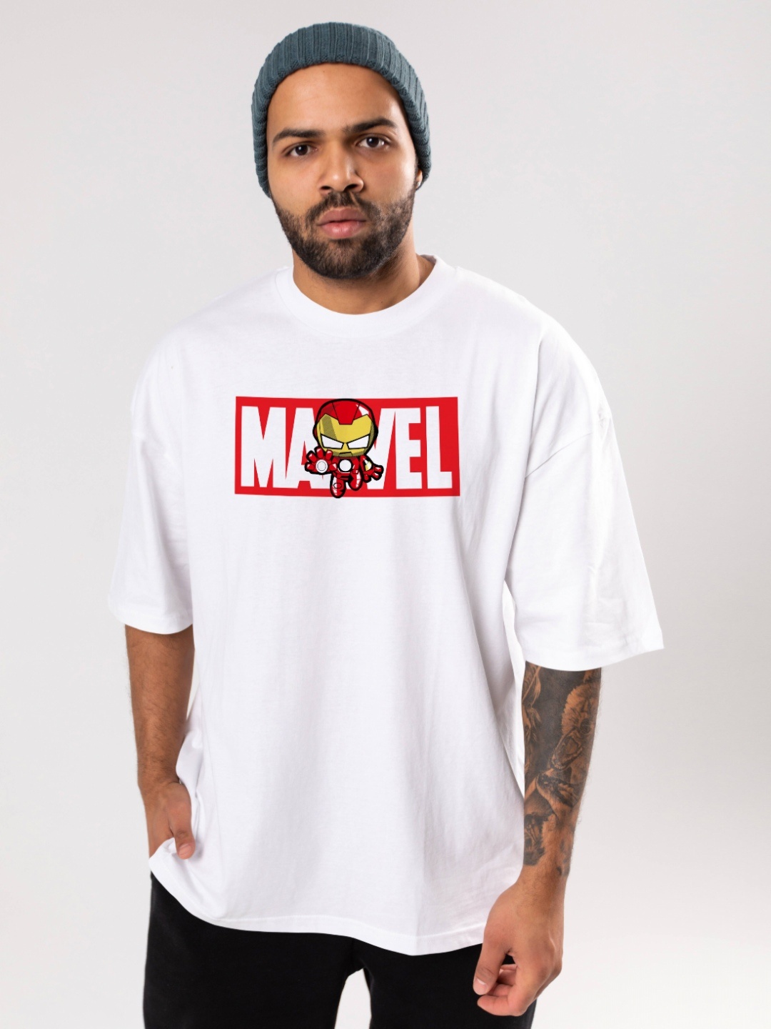 

FLYIND VOGUE OUTFIT Men Marvel Bio Finish Graphic Printed Cotton Oversized T-shirt, White