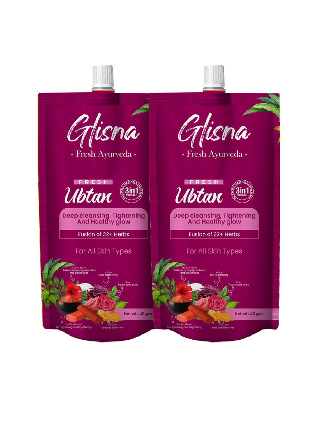 

GLISNA Set Of 2 Ubtan Face Pack For Deep Cleansing, Tightening & Healthy Glow - 40 g Each, Red