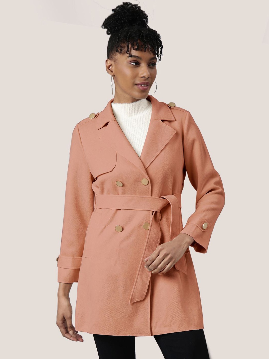 

SHOWOFF Women Suede Windcheater Longline Tailored Jacket, Peach