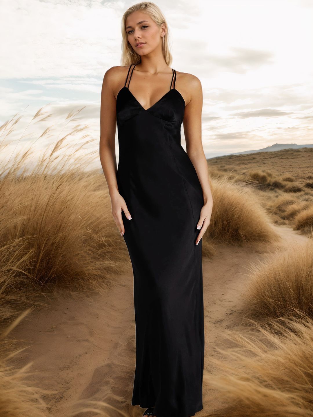 

StyleCast Shoulder Straps Maxi Dress, Black