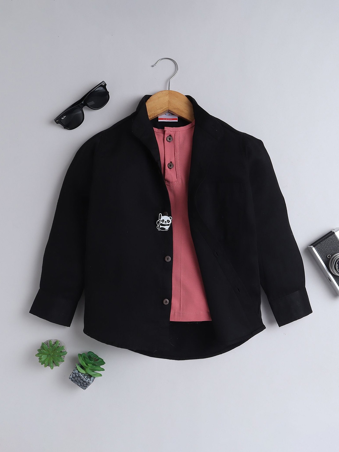 

BAATCHEET Boys Opaque Party Shirt, Black