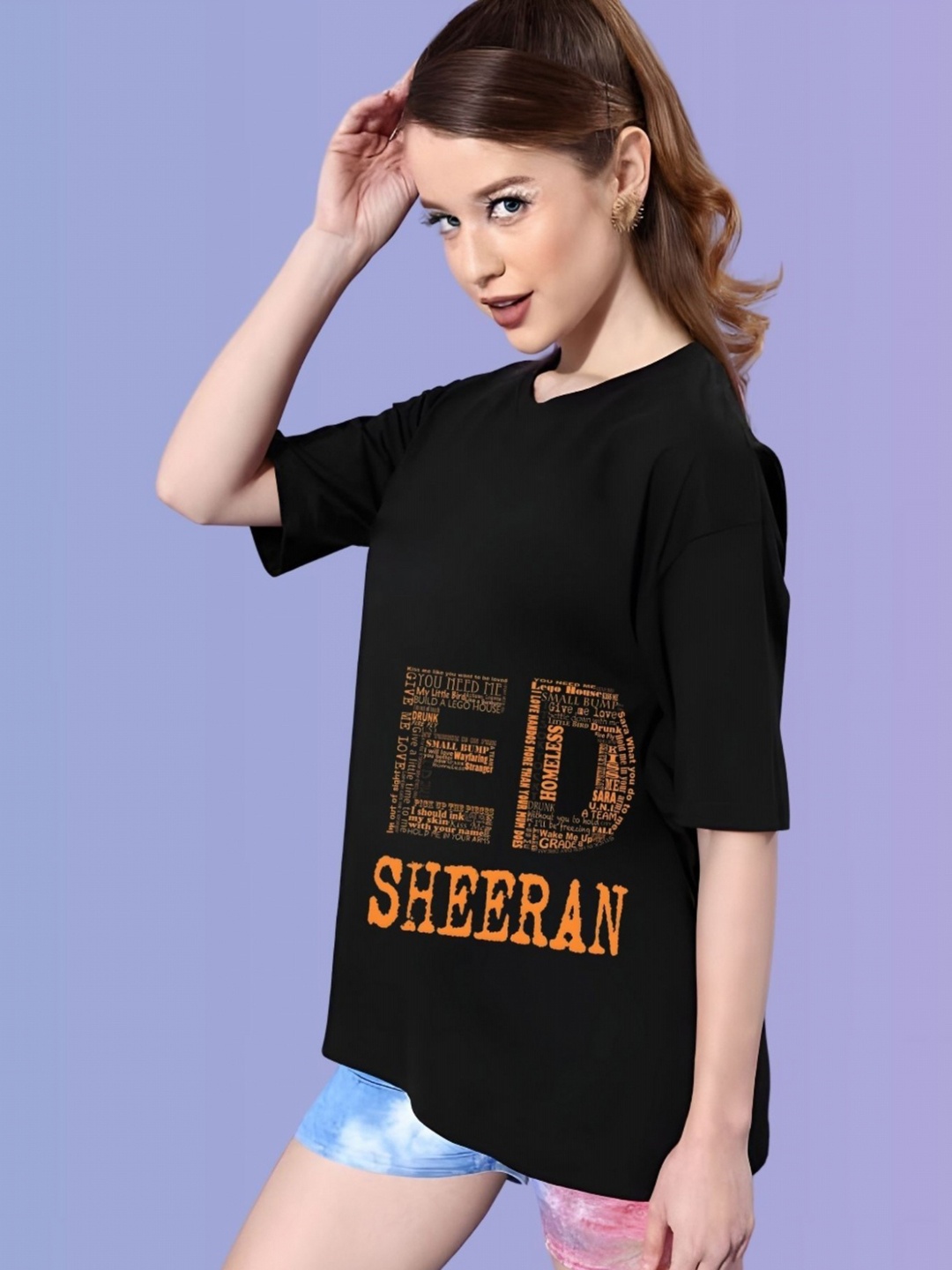 

TRENDSATTIRE Women Ed Sheeran Fan Relaxed Fit T-shirt, Black
