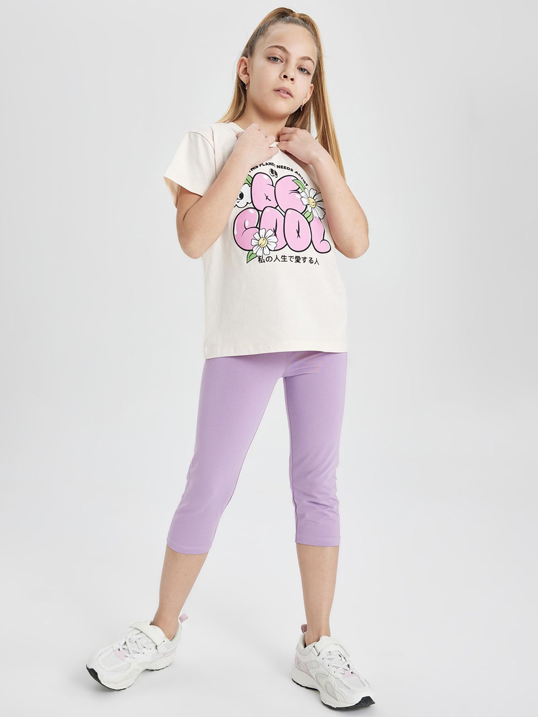 

DeFacto Girls Mid-Rise Slip-On Cropped Leggings, Purple