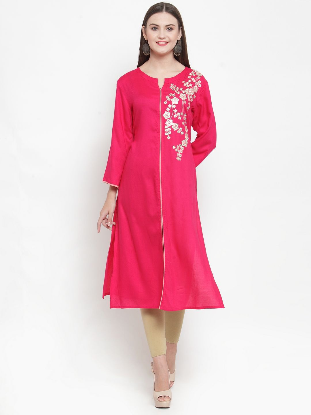 

Moda Rapido Floral Embroidered Thread Work Straight Kurta, Pink